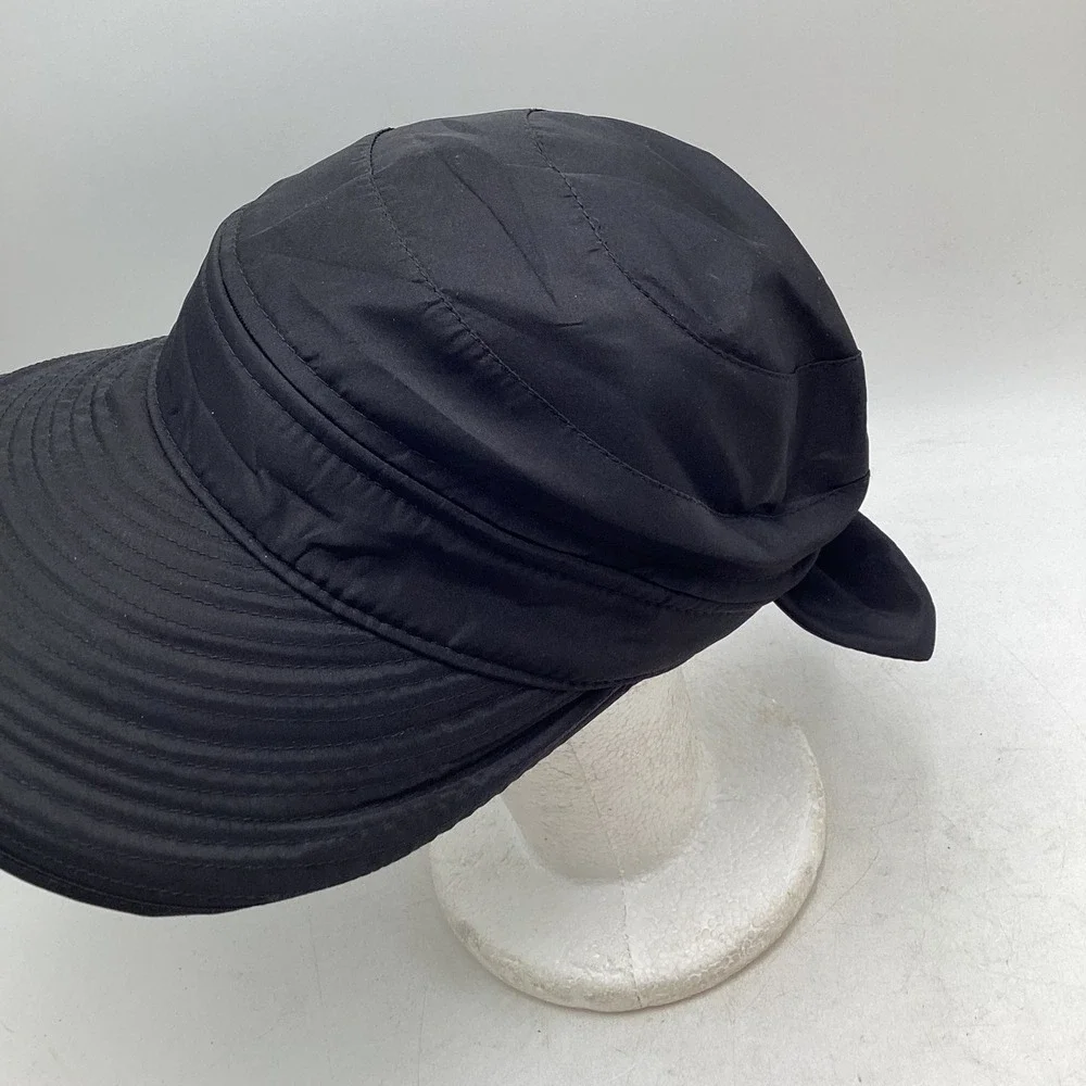 SunCube Black Wide Brim Sun Hat Visor 2-in-1 Removable Top Packable Bow Detail